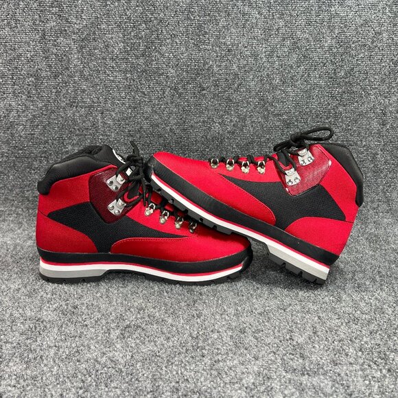 Timberland Euro Hiker Jacquard Boots Men's 9 Red Black Mid Lace Outdoor Hiking - Picture 8 of 12